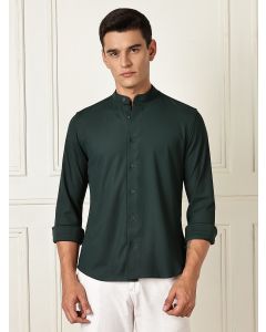 Green Premium Slim Fit Long Sleeves Mandarin Collar 4 Way Stretch CoolMax Knitted Shirt