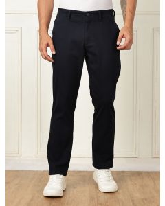 Navy Mid-Rise Straight Fit Solid Woven Chinos Trouser