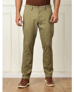 Olive Mid-Rise Straight Fit Solid Woven Chinos Trouser