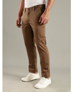 Khaki Straight Fit Mid-Rise Solid Chinos Trouser