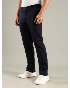 Navy Straight Fit Mid-Rise Solid Chinos Trouser