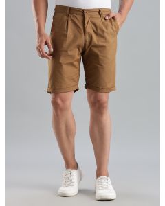 Khaki Mid-Rise Regular Fit Solid Cotton Shorts