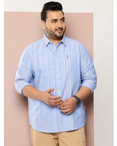 Blue Plus Size Regular Fit Long Sleeves Spread Collar 100% Cotton Oxford Casual Shirt