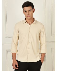 Beige Premium Slim Fit Long Sleeves 4 Way Stretch CoolMax Knitted Casual Shirt