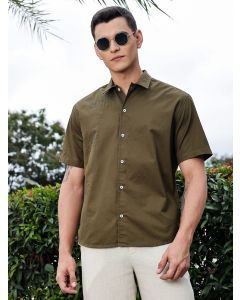 Mehandi Regular Fit Short Sleeves Spread Collar Embroidered Shirt
