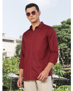 Maroon Slim Fit Long Sleeves Spread Collar Linen Casual Shirt