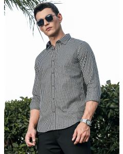 Black Slim Fit Long Sleeves Gingham Checks Woven Casual Shirt