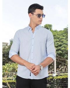 Sky Blue Slim Fit Long Sleeves Button-Down Collar Seersucker Shirt