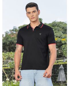 Black Regular Fit Short Sleeves Polo Collar Knitted Tshirt