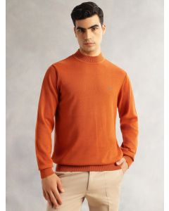 Rust Regular Fit Long Sleeves Turtle Neck 100% Cotton Solid Knitted Pullover Sweater
