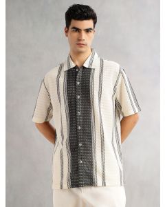 Men Black Printed Crochet Shirt