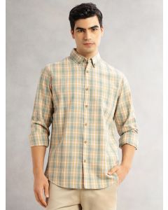Green Cricket Club Slim Fit Long Sleeves Button-Down Collar Graphic Checks Cotton Linen Casual Shirt