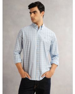 Aqua Cricket Club Slim Fit Long Sleeves Button-Down Collar Gingham Checks 100% Cotton Casual Shirt