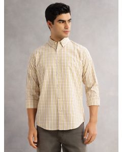 Mustard Cricket Club Slim Fit Long Sleeves Button-Down Collar Gingham Checks 100% Cotton Casual Shirt