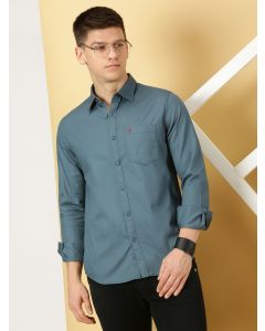 Teal Slim Fit Long Sleeves Spread Collar 100% Cotton Flannel Casual Shirt