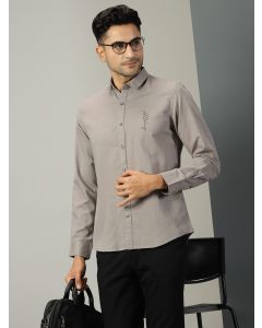 Grey Regular Fit Long Sleeves Spread Collar Solid Cotton Linen Casual Shirt