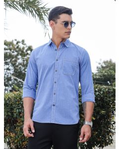 Blue Slim Fit Long Sleeves Spread Collar Filafil Casual Shirt