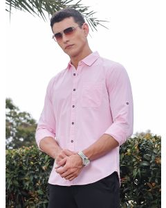 Light Pink Slim Fit Long Sleeves Spread Collar Filafil Casual Shirt