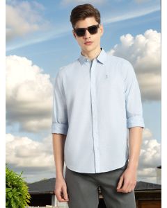 Blue Cricket Club Collection Slim Fit Long Sleeves Spread Collar Pinstripe Cotton Linen Casual Shirt