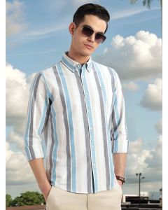 Blue Cricket Club Collection Slim Fit Long Sleeves Button Down Collar Multi Stripes Oxford Casual Shirt
