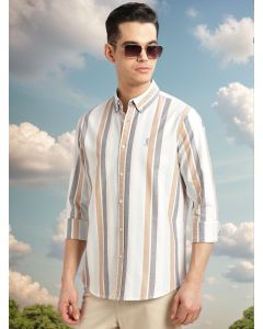 White Cricket Club Collection Slim Fit Long Sleeves Button Down Collar Multi Stripes Oxford Casual Shirt