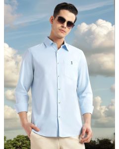 Blue Cricket Club Collection Slim Fit Long Sleeves Spread Collar Solid Cotton Casual Shirt