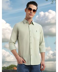 Green Cricket Club Collection Slim Fit Long Sleeves Spread Collar Solid Cotton Casual Shirt