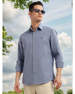 Mid Blue Cricket Club Collection Slim Fit Long Sleeves Spread Collar Solid Cotton Casual Shirt