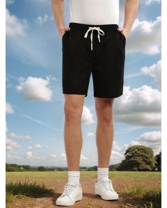 Black Cricket Club Collection Straight Fit Textured Waffle Cotton Shorts