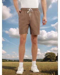 Brown Cricket Club Collection Straight Fit Textured Waffle Cotton Shorts