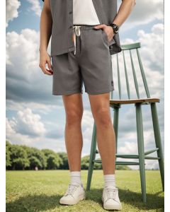Grey Cricket Club Collection Straight Fit Textured Waffle Cotton Shorts