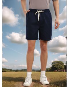 Navy Cricket Club Collection Straight Fit Textured Waffle Cotton Shorts