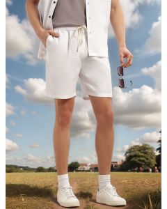 White Cricket Club Collection Straight Fit Textured Waffle Cotton Shorts