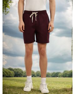 Wine Cricket Club Collection Straight Fit Textured Waffle Cotton Shorts
