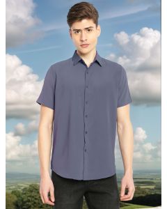 Grey Regular Fit Short Sleeves Spread Collar Solid Polyester Casual Shirt