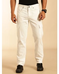 White Loose Fit Mid-Rise Non Stretchable Cargo Jeans