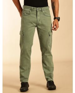 Light Olive Loose Fit Mid-Rise Non Stretchable Cargo Jeans