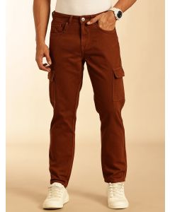Dark Brown Loose Fit Mid-Rise Non Stretchable Cargo Jeans