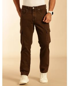 Brown Loose Fit Mid-Rise Non Stretchable Cargo Jeans