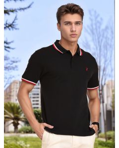 Navy Regular Fit Short Sleeves Knitted Polo Collar T-shirt