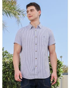 NavyBlue Slim Fit Short Sleeve Pinstripes Casual Shirt