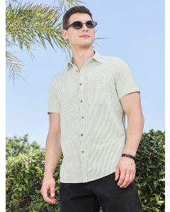 LightGreen Slim Fit Short Sleeve Pinstripes Casual Shirt