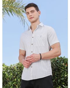 LightGrey Slim Fit Short Sleeve Pinstripes Casual Shirt
