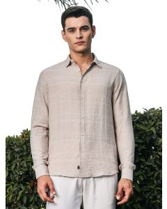 Beige Slim Fit Long Sleeves Horizontal Stripes Casual Shirt