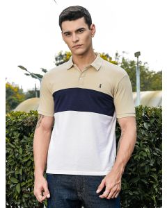 Cream Regular Fit Short Sleeves Knitted Polo Collar Tshirt