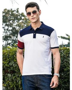 Navy Regular Fit Short Sleeves Knitted Polo Collar Tshirt