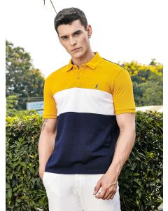 Yellow Regular Fit Short Sleeves Knitted Polo Collar Tshirt