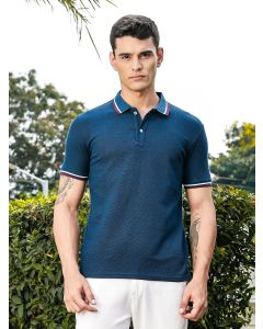 Navy Regular Fit Short Sleeves Waffle Knitted Polo Collar Tshirt