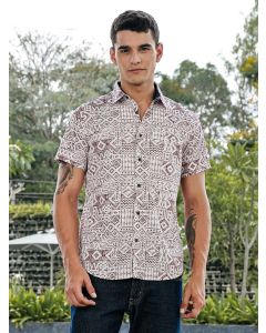 Red Slim Fit Short Sleeves Geometric Print Woven Casual Shirt