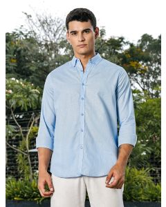 Blue Slim Fit Long Sleeves Button-Down Collar Linen Casual Shirt